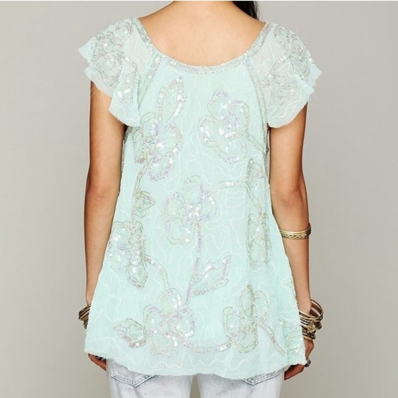 FREE PEOPLE Titan's Treasure Boho Angel Mint Green Embellished Tunic NWOT RARE - Picture 4 of 16